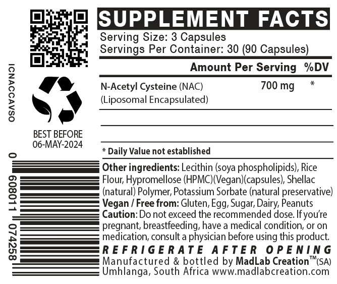 N-Acetyl Cysteine (NAC)(Liposomal) 700mg with Targeted Delivery